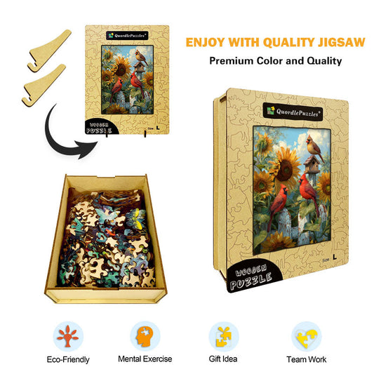 Cardinals & Sunflowers Wooden Jigsaw Puzzle