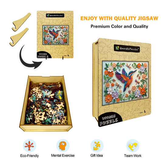 Colorful Kingfisher in Bloom Wooden Jigsaw Puzzle