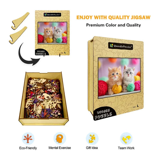 Kittens with Yarn Wooden Jigsaw Puzzle