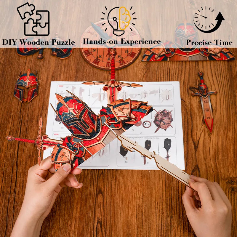Knight’s Shield Timepiece Wooden Clock Puzzle