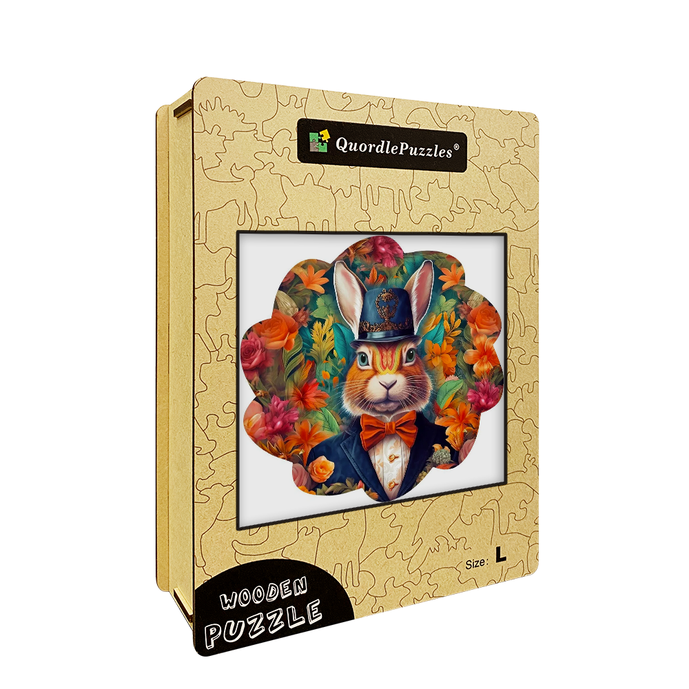 🔥LAST DAY 83% -Dapper Rabbit in Bowtie Owl Wooden Jigsaw Puzzle