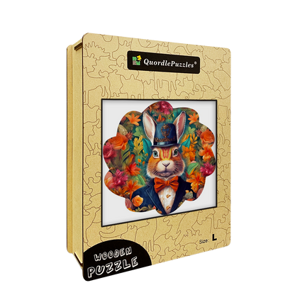 🔥LAST DAY 83% -Dapper Rabbit in Bowtie Owl Wooden Jigsaw Puzzle