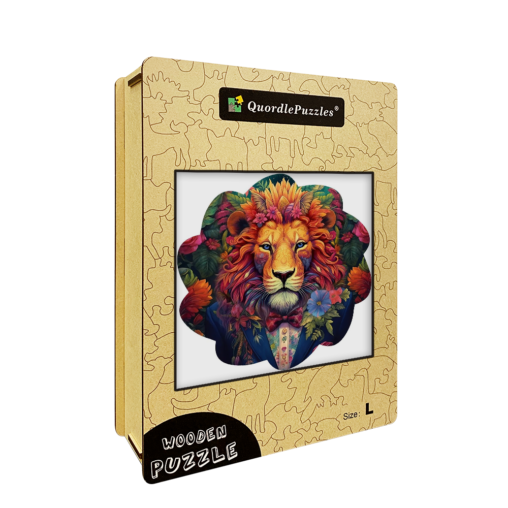 🔥LAST DAY 83% -Aesthetic Lion In Flowers Wooden Jigsaw Puzzle