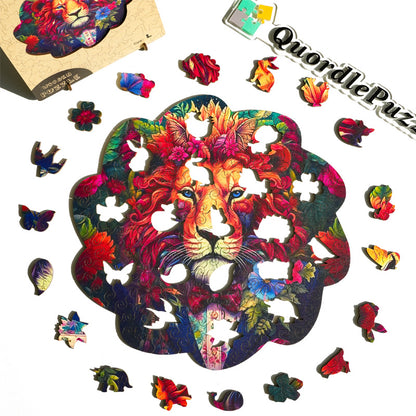 🔥LAST DAY 83% -Aesthetic Lion In Flowers Wooden Jigsaw Puzzle