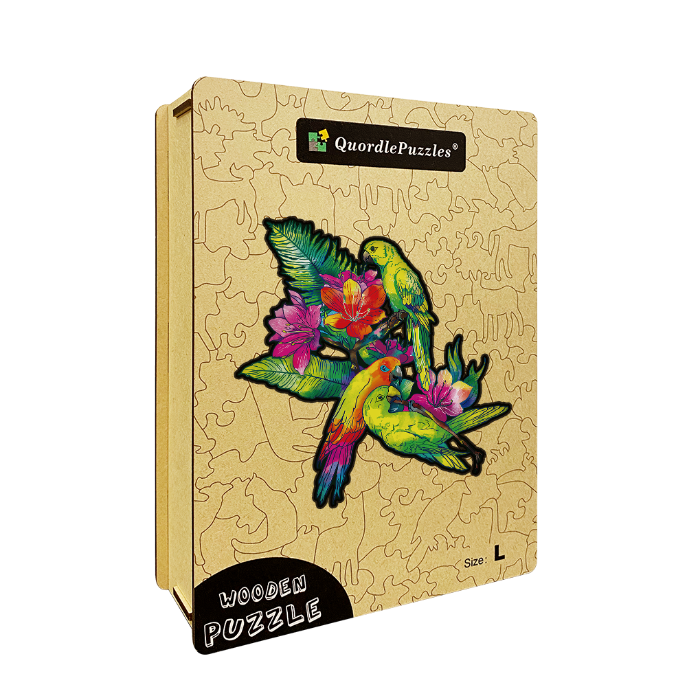 Yellow parrots and exotic flowers Wooden Jigsaw Puzzle