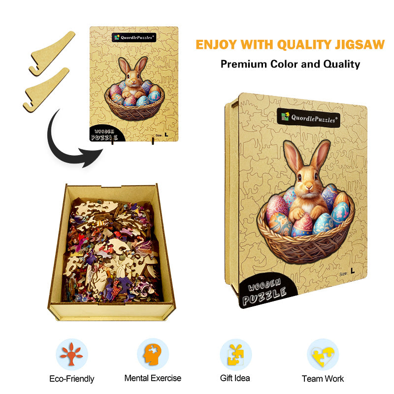 3D Bunny in Basket Wooden Jigsaw Puzzle