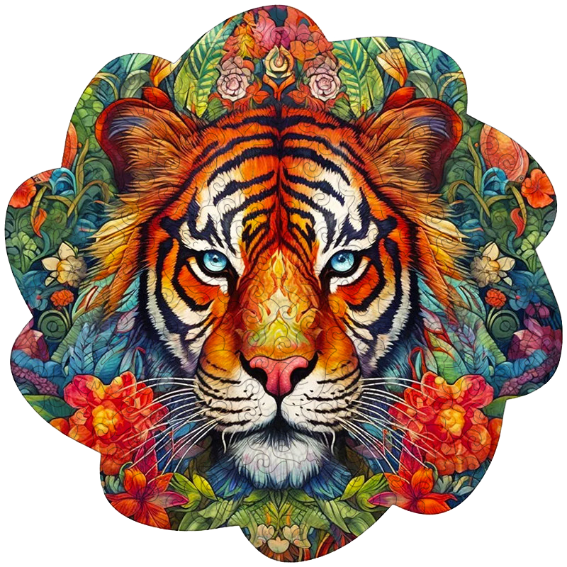 🔥LAST DAY 83% -Tiger With Flowers Wooden Jigsaw Puzzle
