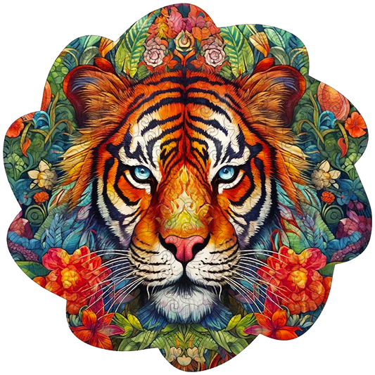🔥LAST DAY 83% -Tiger With Flowers Wooden Jigsaw Puzzle