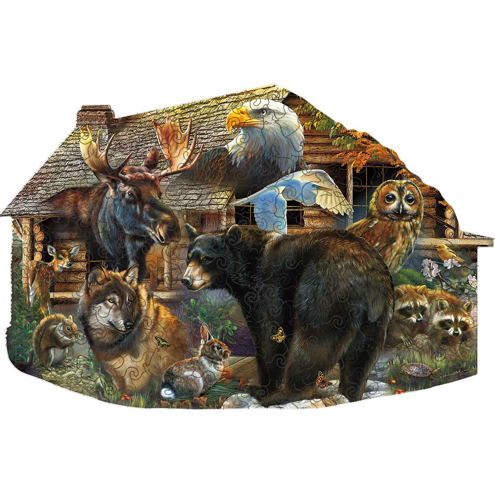 🔥LAST DAY 83% -Wildlife Cabin Wooden Jigsaw Puzzle