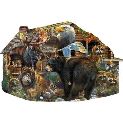 🔥LAST DAY 83% -Wildlife Cabin Wooden Jigsaw Puzzle