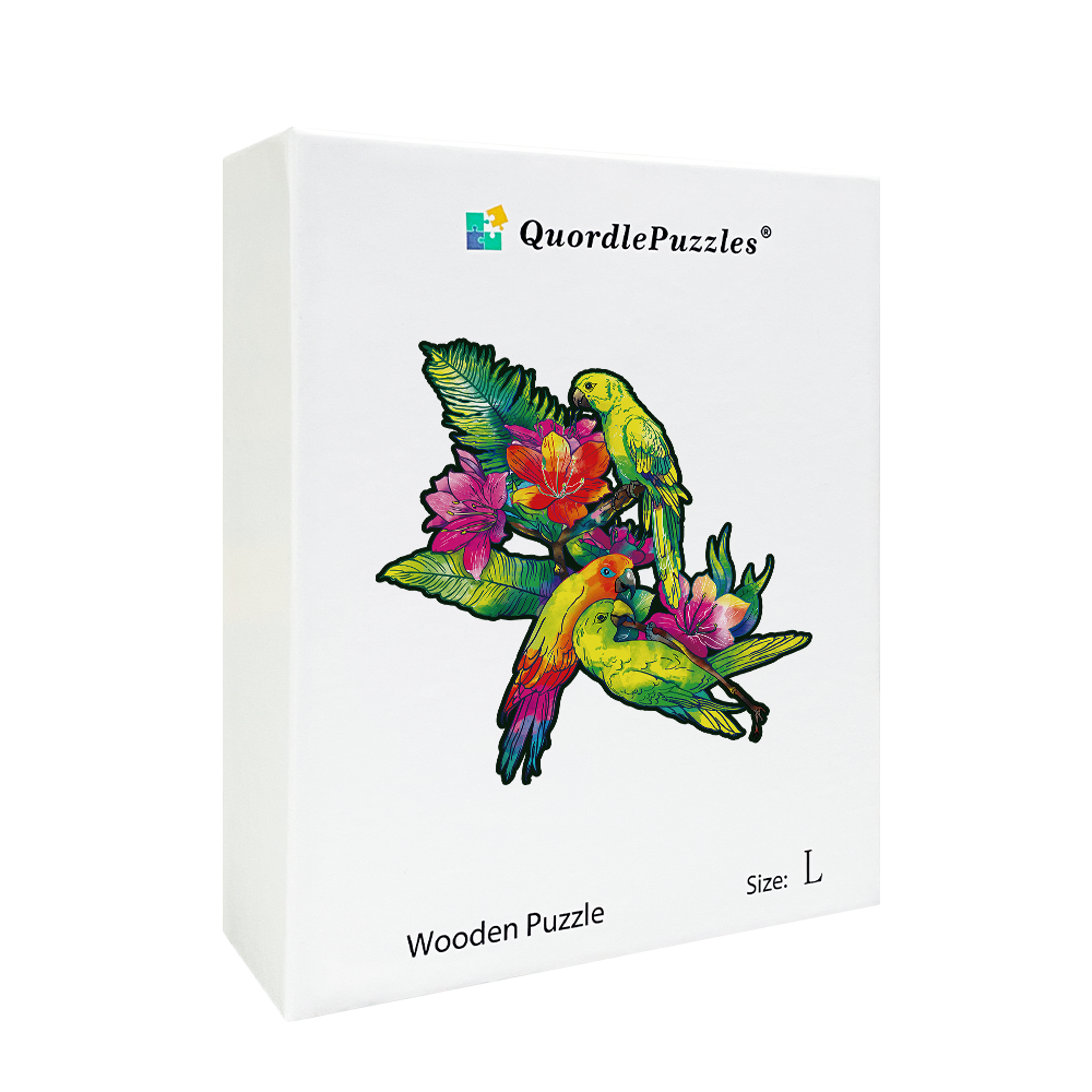 Yellow parrots and exotic flowers Wooden Jigsaw Puzzle