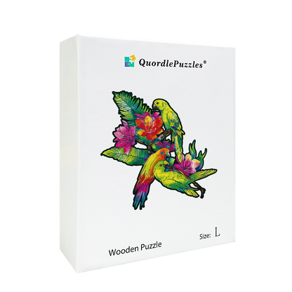 Yellow parrots and exotic flowers Wooden Jigsaw Puzzle