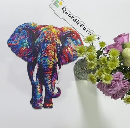 🔥LAST DAY 91% OFF-Rainbow Elephant blue Wooden Jigsaw Puzzle