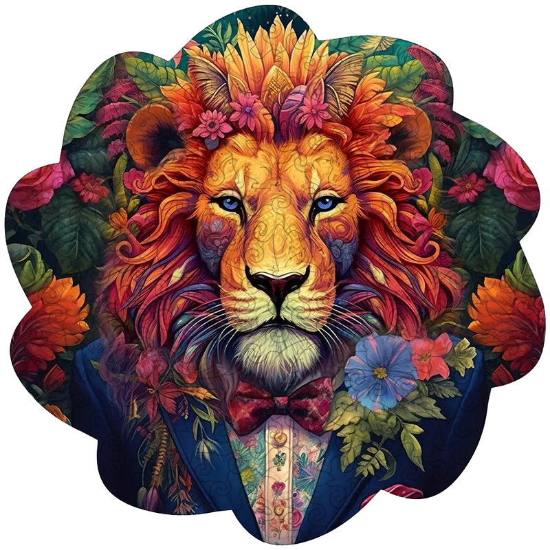 🔥LAST DAY 83% -Aesthetic Lion In Flowers Wooden Jigsaw Puzzle