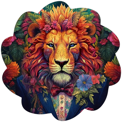 🔥LAST DAY 83% -Aesthetic Lion In Flowers Wooden Jigsaw Puzzle