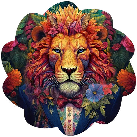 🔥LAST DAY 83% -Aesthetic Lion In Flowers Wooden Jigsaw Puzzle