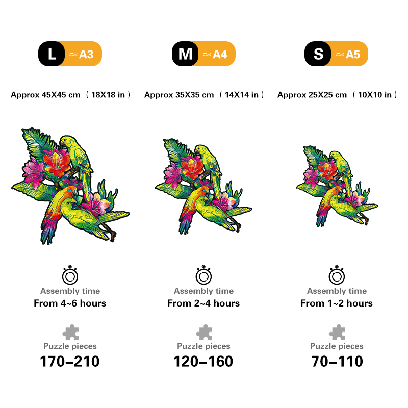 Yellow parrots and exotic flowers Wooden Jigsaw Puzzle