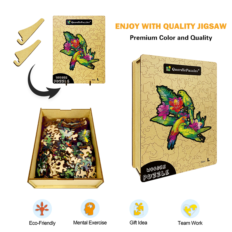 Yellow parrots and exotic flowers Wooden Jigsaw Puzzle