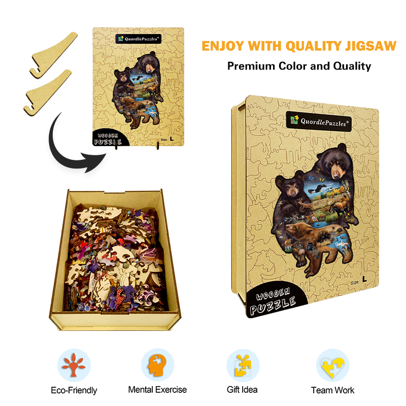 🔥LAST DAY 91% OFF-Bear Family Adventure Wooden Jigsaw Puzzle