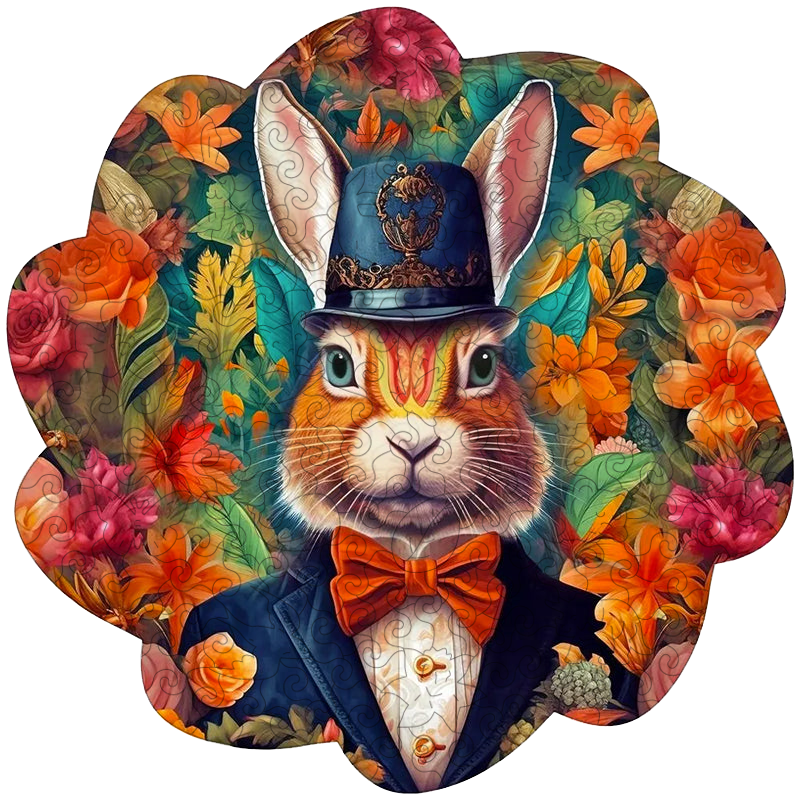 🔥LAST DAY 83% -Dapper Rabbit in Bowtie Owl Wooden Jigsaw Puzzle