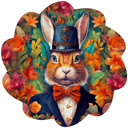 🔥LAST DAY 83% -Dapper Rabbit in Bowtie Owl Wooden Jigsaw Puzzle