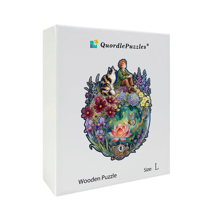 Whimsical Dreamer & Cat Wooden Puzzle