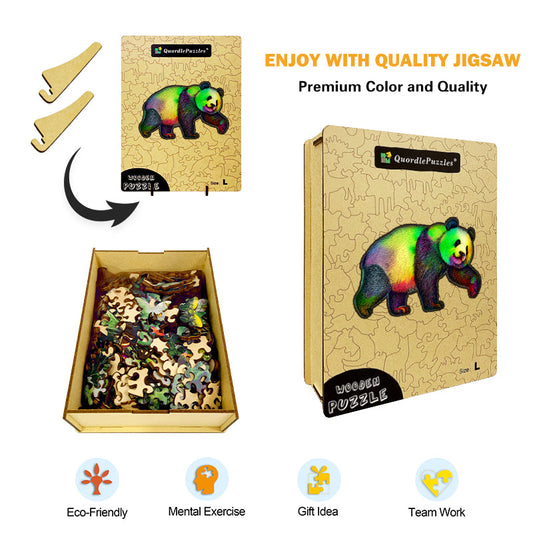 Rainbow Strolling Panda Wooden Jigsaw Puzzle