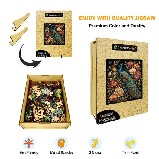 Midnight Peacock Elegance Wooden Jigsaw Puzzle