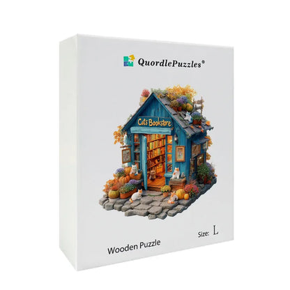 Cat Bookstore Wooden Jigsaw Puzzle