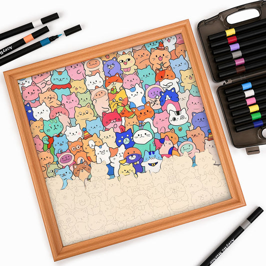 Cute Cat Collection - Wooden Coloring Puzzle