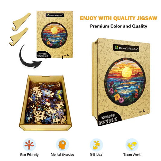Stained Glass Sunset Wooden Jigsaw Puzzle
