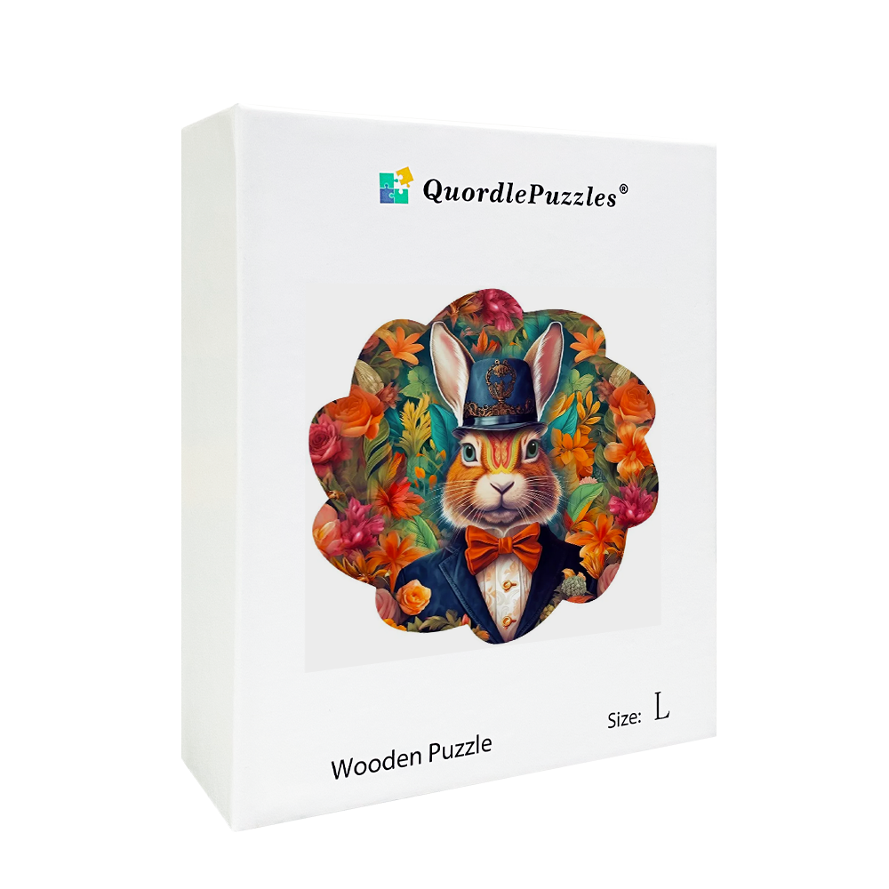 🔥LAST DAY 83% -Dapper Rabbit in Bowtie Owl Wooden Jigsaw Puzzle