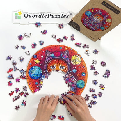Funny Astronaut Cat Wooden Jigsaw Puzzle