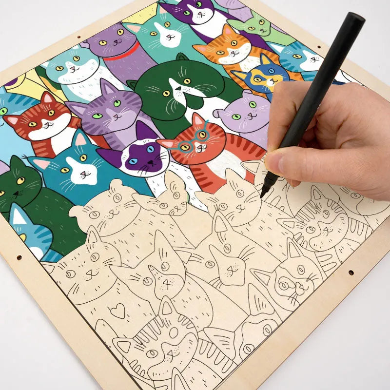 Strange Cats - Wooden Coloring Puzzle