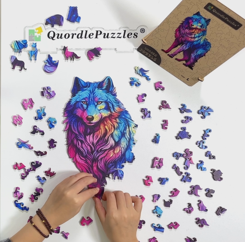 🔥LAST DAY 92% OFF-Majestic Rainbow Wolf Wooden Jigsaw Puzzle