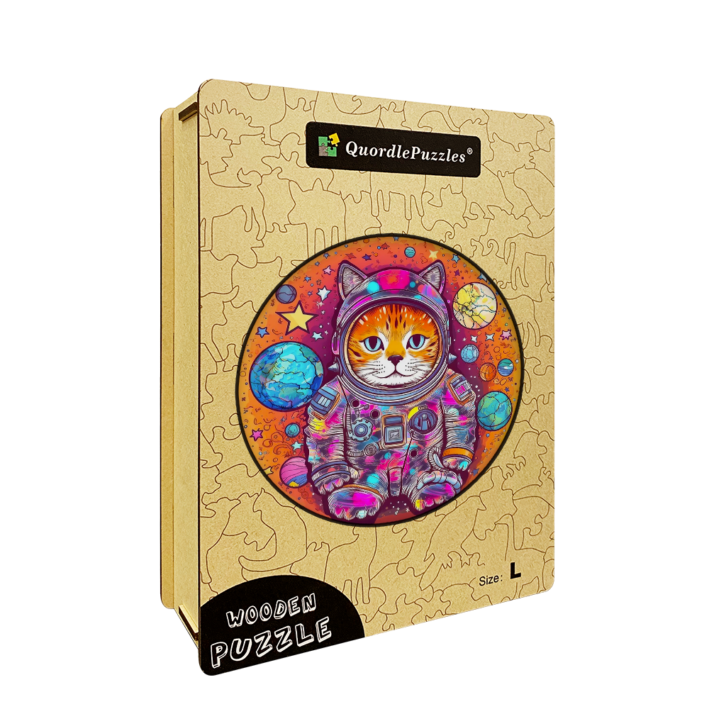 Funny Astronaut Cat Wooden Jigsaw Puzzle