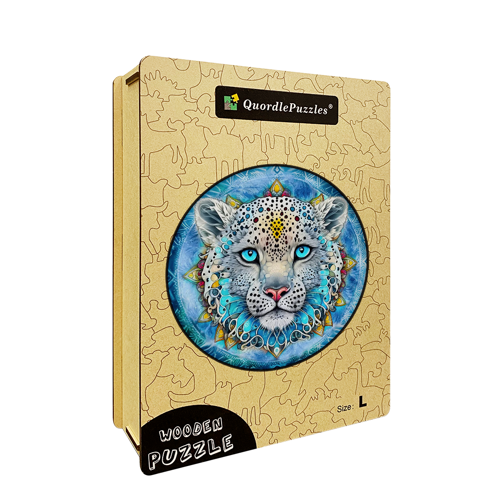 Snow Leopard Mandala Wooden Jigsaw Puzzle