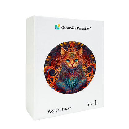 Mandala cat - lord of fire Wooden Jigsaw Puzzle