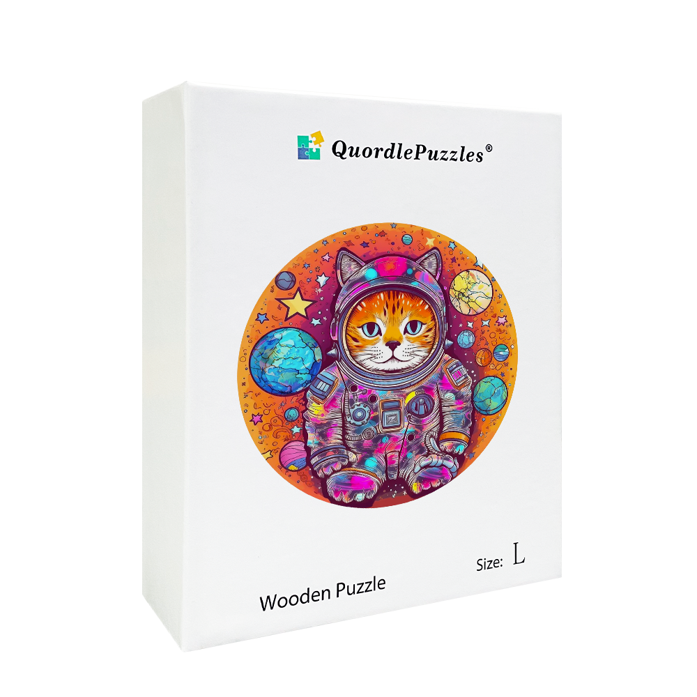 Funny Astronaut Cat Wooden Jigsaw Puzzle