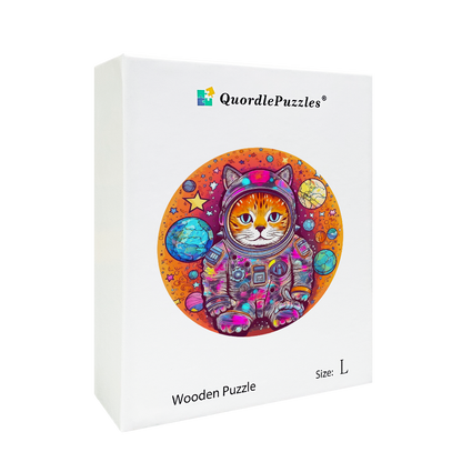 Funny Astronaut Cat Wooden Jigsaw Puzzle