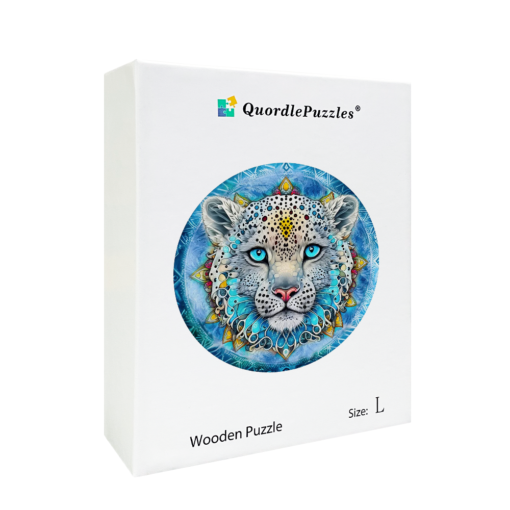 Snow Leopard Mandala Wooden Jigsaw Puzzle