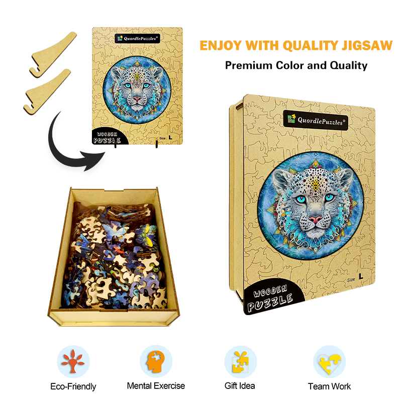 Snow Leopard Mandala Wooden Jigsaw Puzzle