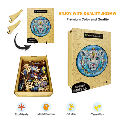 Snow Leopard Mandala Wooden Jigsaw Puzzle