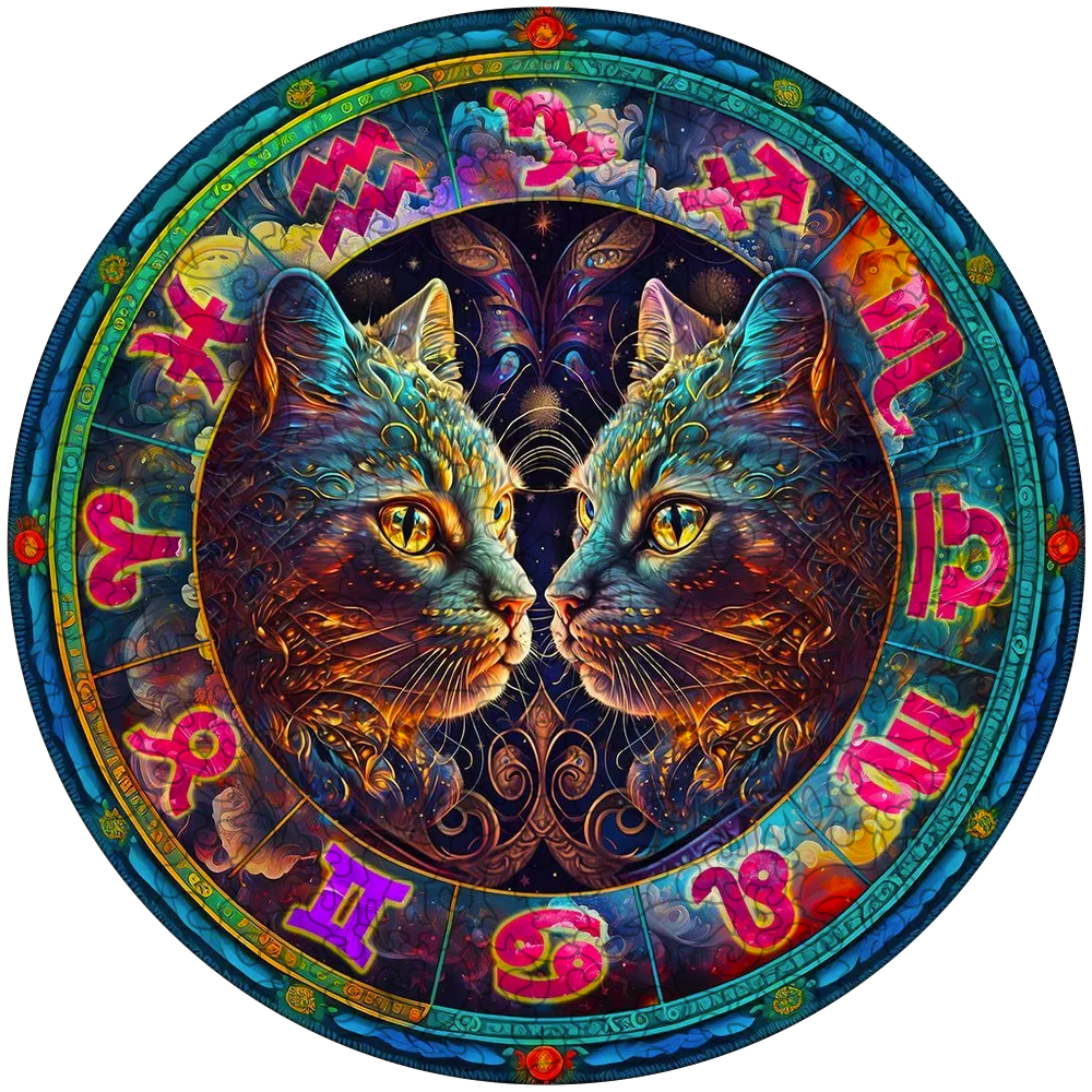 Colorful Abstract Cat Wooden Jigsaw Puzzle