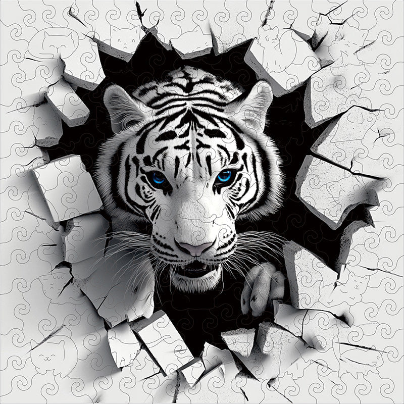3D White Tiger Burst Wooden Jigsaw Puzzle