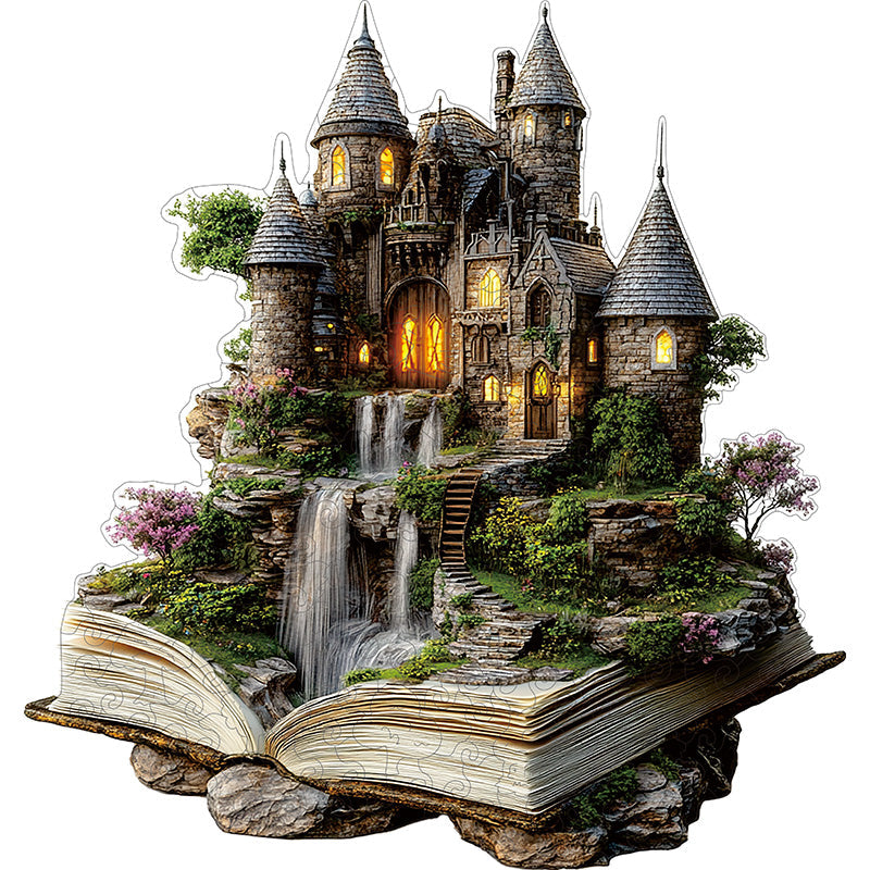3D Castle by Waterfall Wooden Jigsaw Puzzle