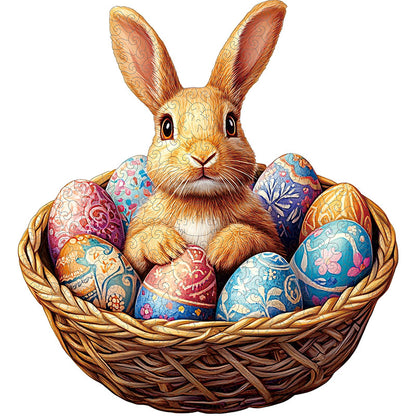 3D Bunny in Basket Wooden Jigsaw Puzzle