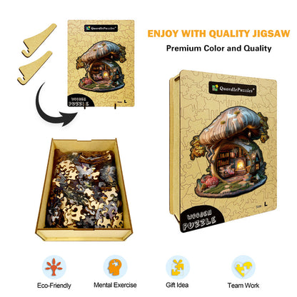 Cozy Mushroom Cottage Wooden Jigsaw Puzzle