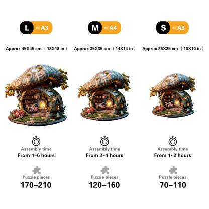 Cozy Mushroom Cottage Wooden Jigsaw Puzzle