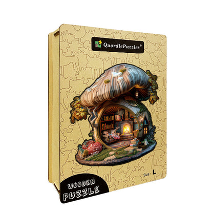 Cozy Mushroom Cottage Wooden Jigsaw Puzzle